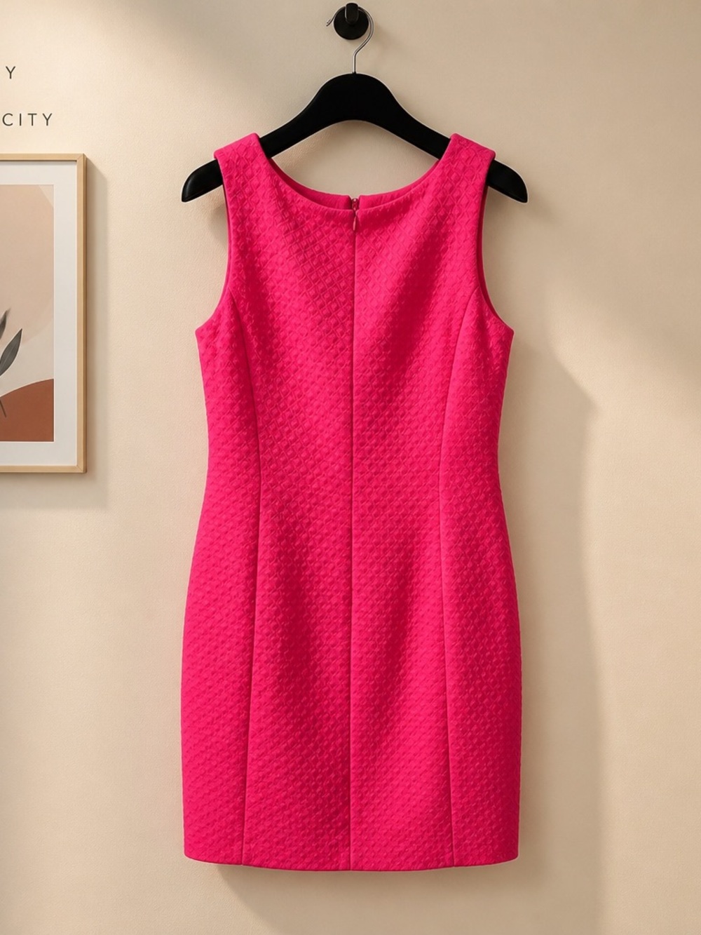 Pappagallo Fuchsia Shift Dress with Gold Lace Trim - Picture 2 of 3